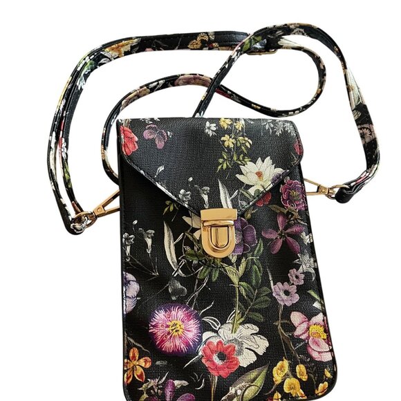 Womens Crossbody Bag Multicolor Boho Floral Snap Vegan Leather - Picture 13 of 13